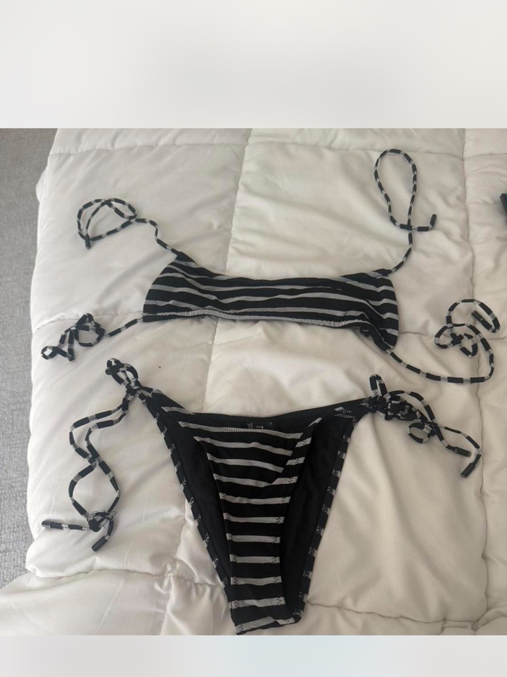 Triangl Striped Tie-Side Bikini Set - Black & White